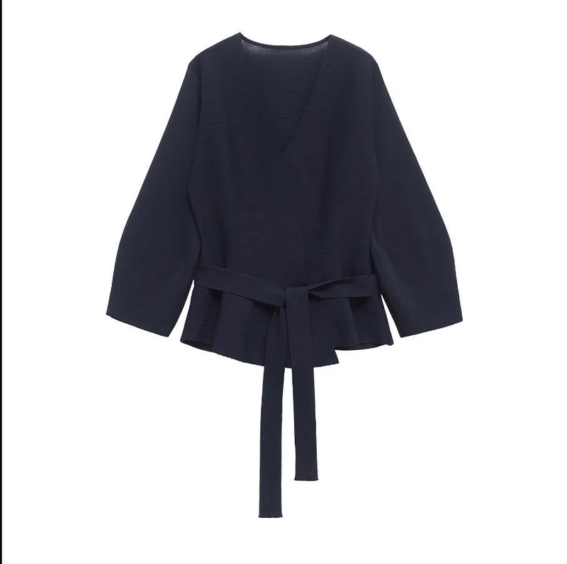 Damen 50+ Wickelcardigan mit V‑Ausschnitt, Taillenband und leichtem Schößchen Drune
