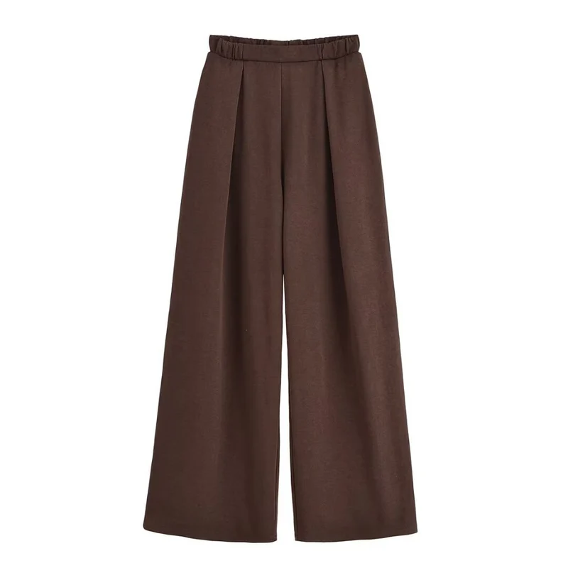 Damen 50+ weite High‑Waist Palazzo‑Hose mit elastischem Bund und Frontfalten Drune