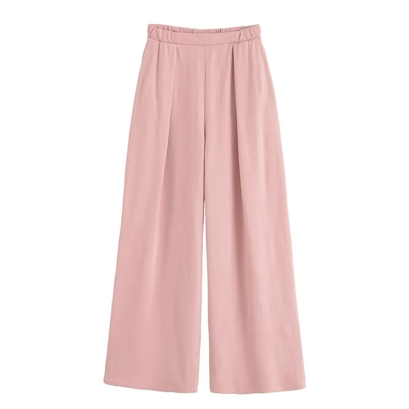 Damen 50+ weite High‑Waist Palazzo‑Hose mit elastischem Bund und Frontfalten Drune
