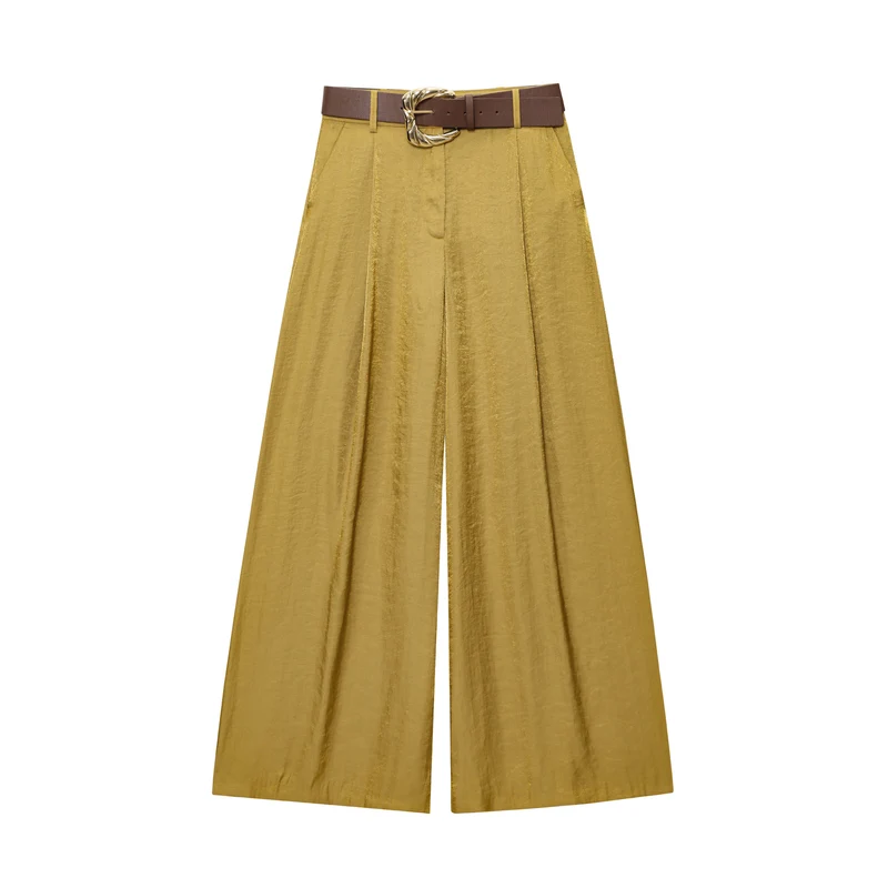 Damen 50+ weite High‑Waist Midirock mit zentralem Schlitz und dekorativem Gürtel Drune