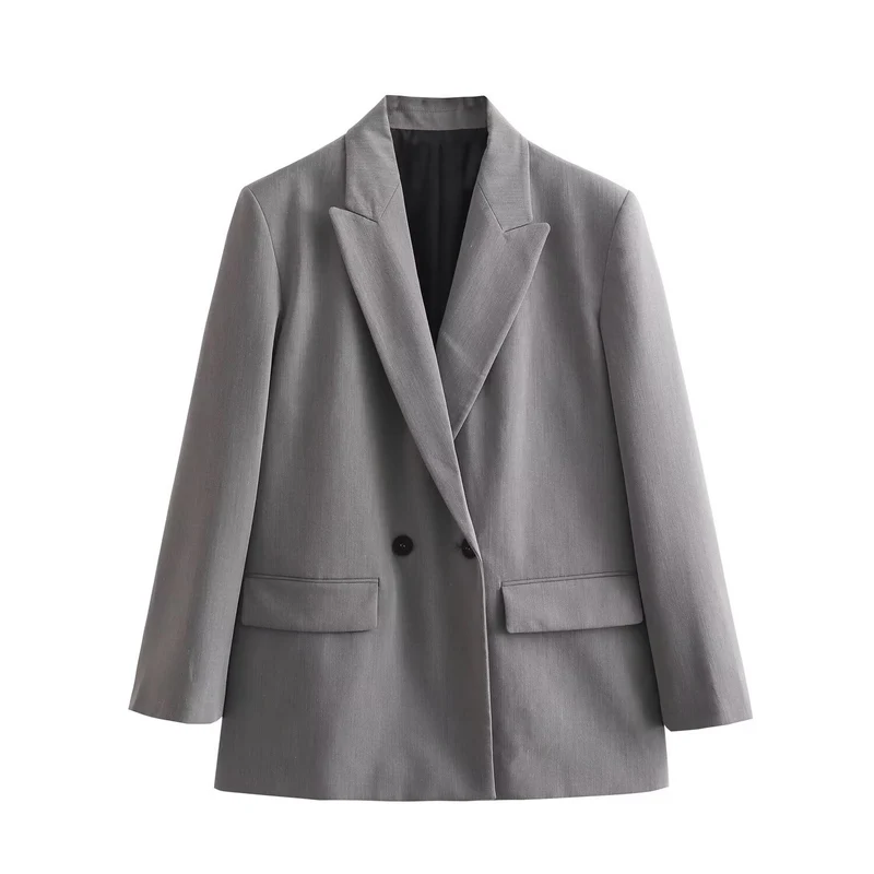 Damen 50+ taillierter Doppelreihiger Longline-Blazer mit Reverskragen und Pattentaschen Drune