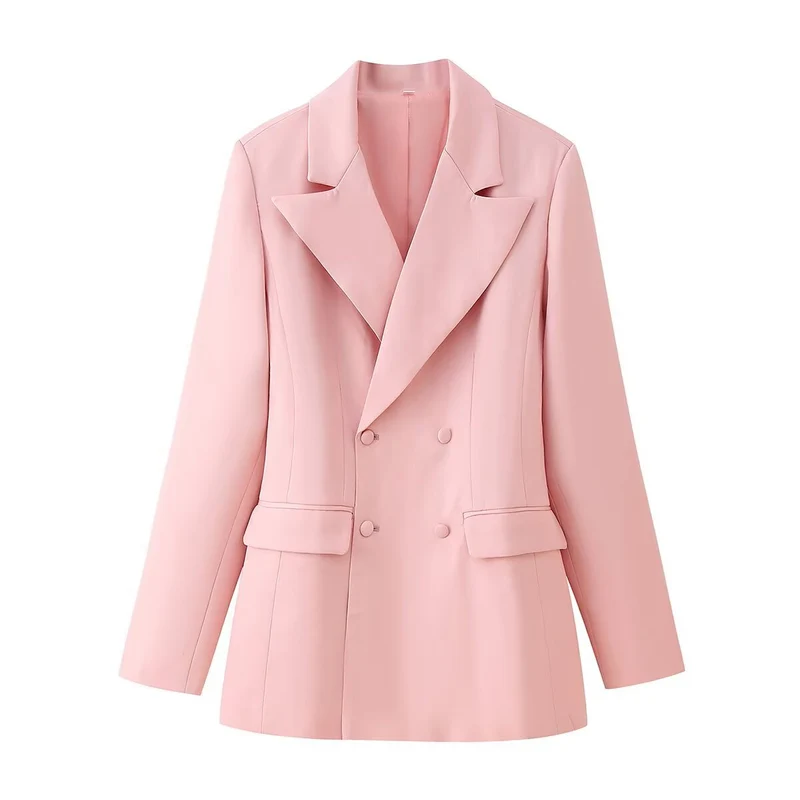 Damen 50+ taillierter Doppelreiher‑Longblazer mit oversized Revers und Pattentaschen Drune
