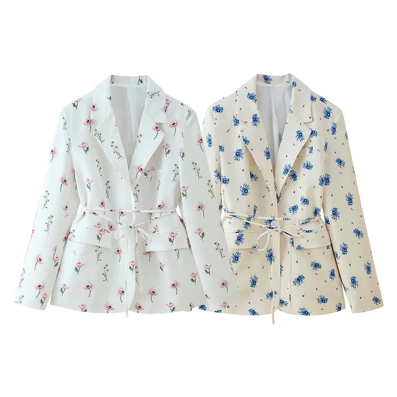 Damen 50+ taillierter Blumenprint-Blazer mit Bindegürtel Drune
