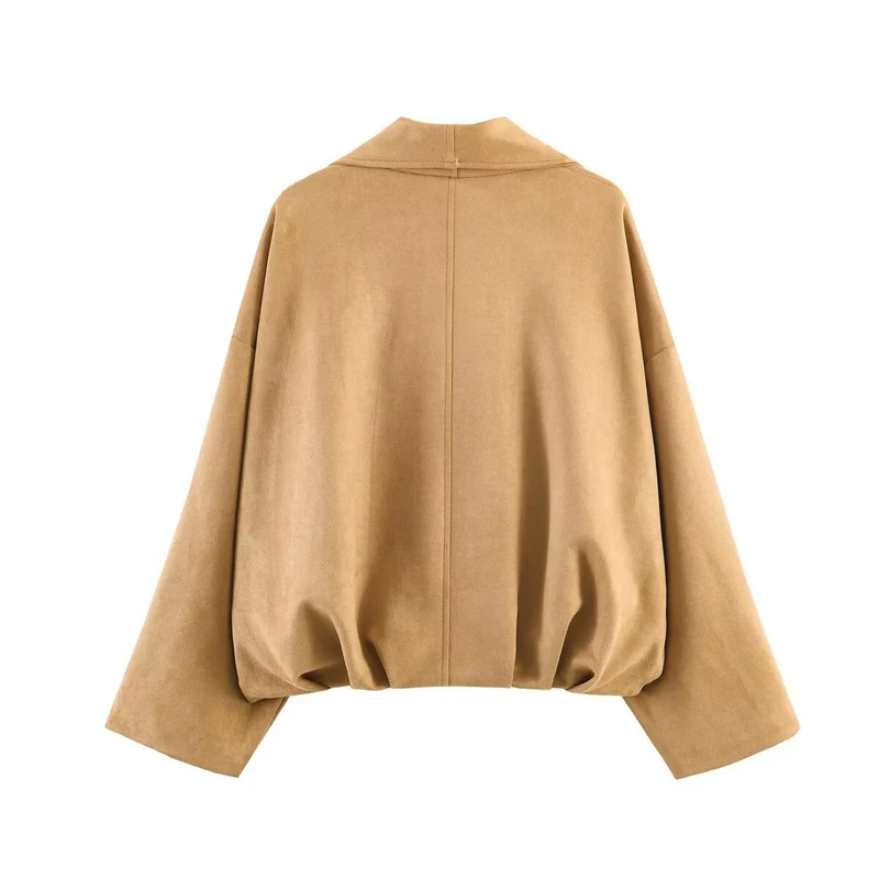 Damen 50+ Oversized Velours‑Blouson mit weitem Schalkragen und ballonförmigem Saum Drune