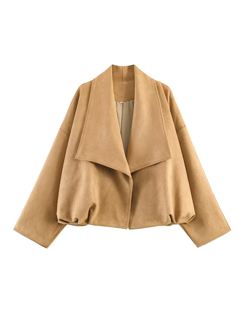 Damen 50+ Oversized Velours‑Blouson mit weitem Schalkragen und ballonförmigem Saum Drune