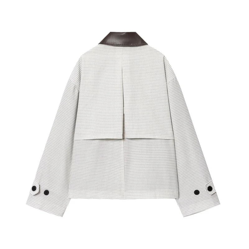 Damen 50+ Oversize Cropped Blousonjacke mit Karomuster und Kontrastkragen Drune