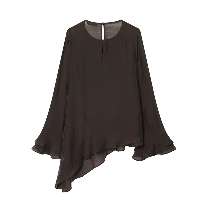 Damen 50+ mehrlagige Volant‑Bluse mit asymmetrischem Saum und Glockenärmeln Drune