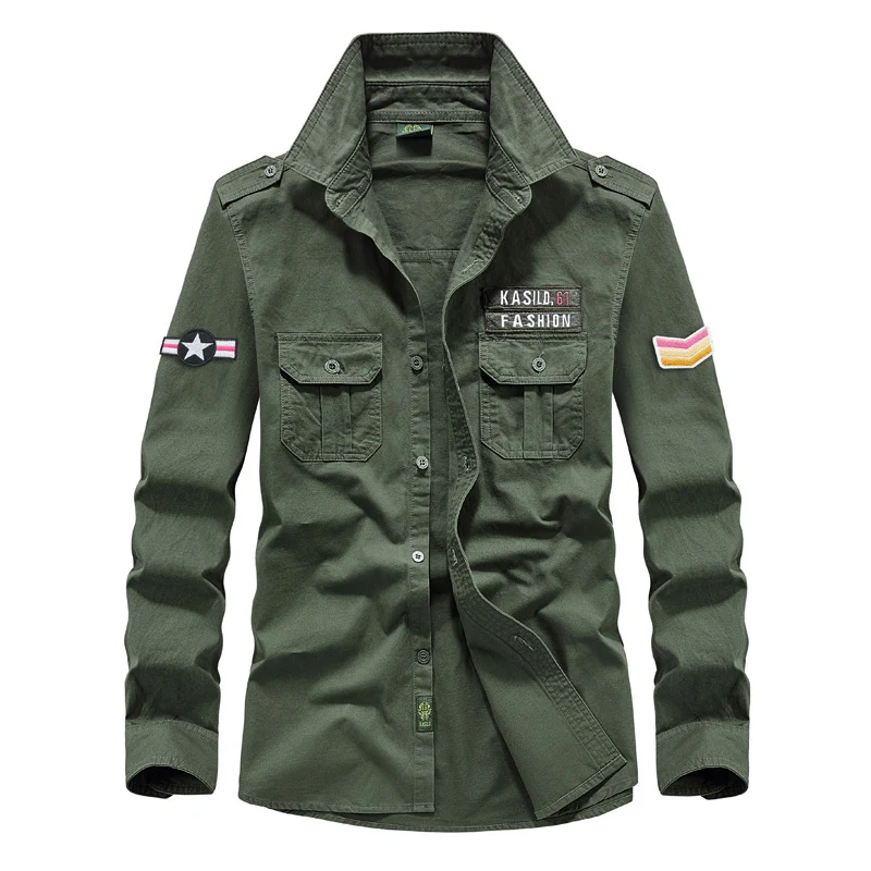 Herren modisches Langarmhemd im Army-Stil Drune
