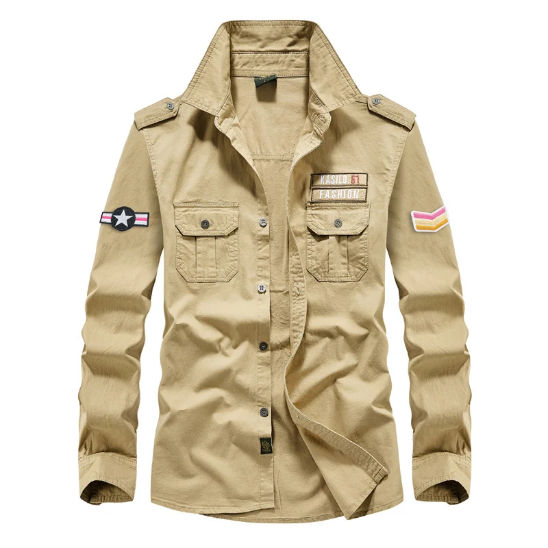 Herren modisches Langarmhemd im Army-Stil Drune