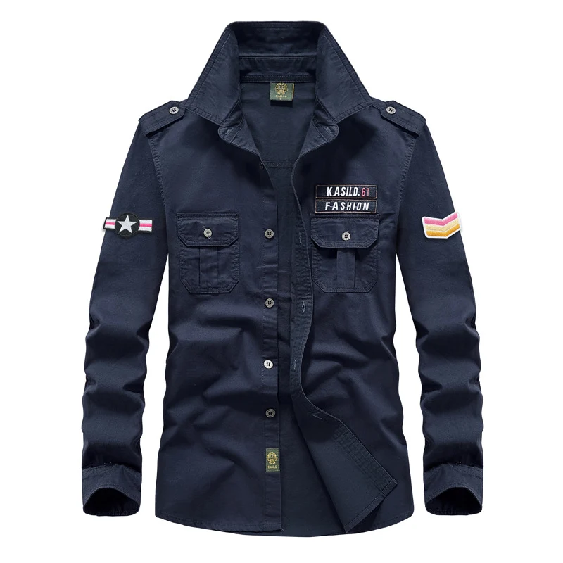 Herren modisches Langarmhemd im Army-Stil Drune