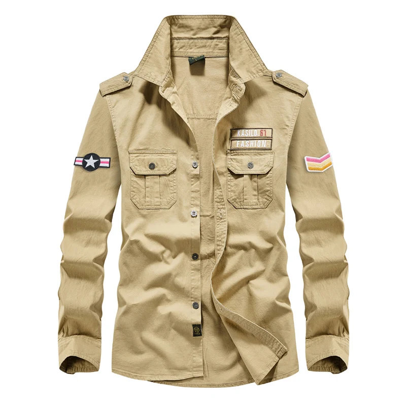 Herren modisches Langarmhemd im Army-Stil Drune
