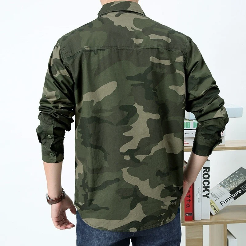 Herren Modisches Camouflage Langarmhemd Drune
