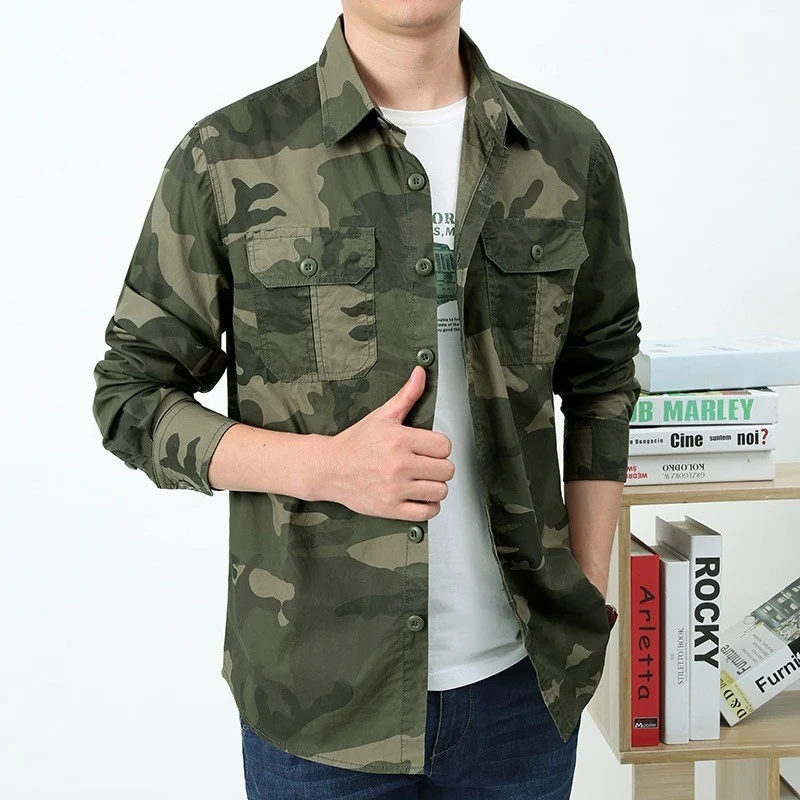 Herren Modisches Camouflage Langarmhemd Drune