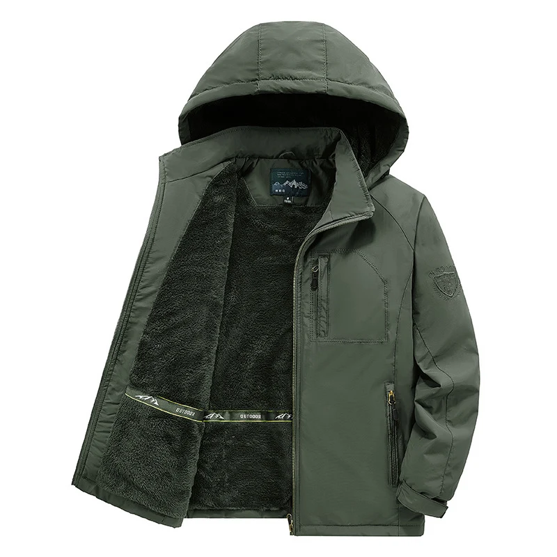 Herren Modische Winterjacke mit Fleece-Futter und Kapuze Drune