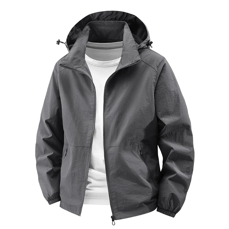 Herren Leichte Outdoor-Jacke mit verstellbarem Kapuzenkragen Drune