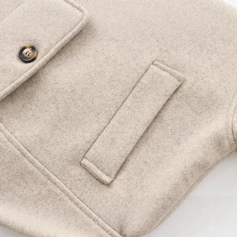Damen Kurz geschnittene Wollmix-Boxyjacke mit überschnittener Schulter und Pattentaschen Drune