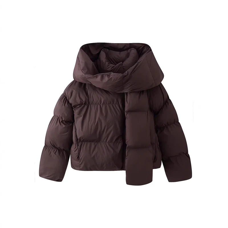 Damen Kurz geschnittene Steppjacke mit extrabreitem Schalkragen und wattierter Kapuze Drune