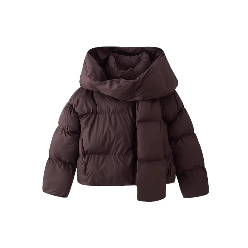 Damen Kurz geschnittene Steppjacke mit extrabreitem Schalkragen und wattierter Kapuze Drune