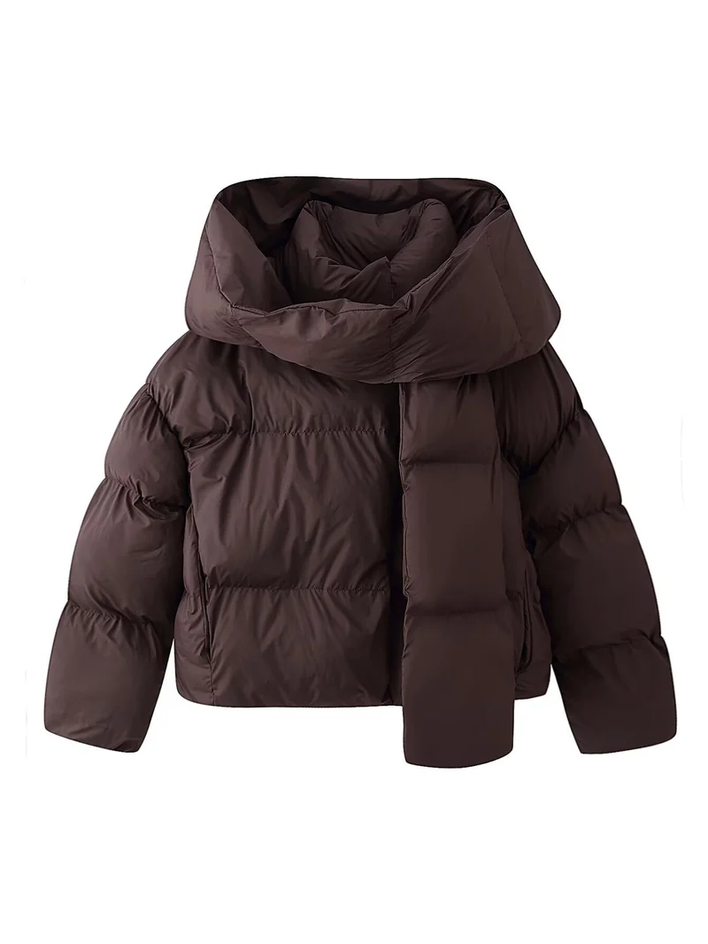 Damen Kurz geschnittene Steppjacke mit extrabreitem Schalkragen und wattierter Kapuze Drune