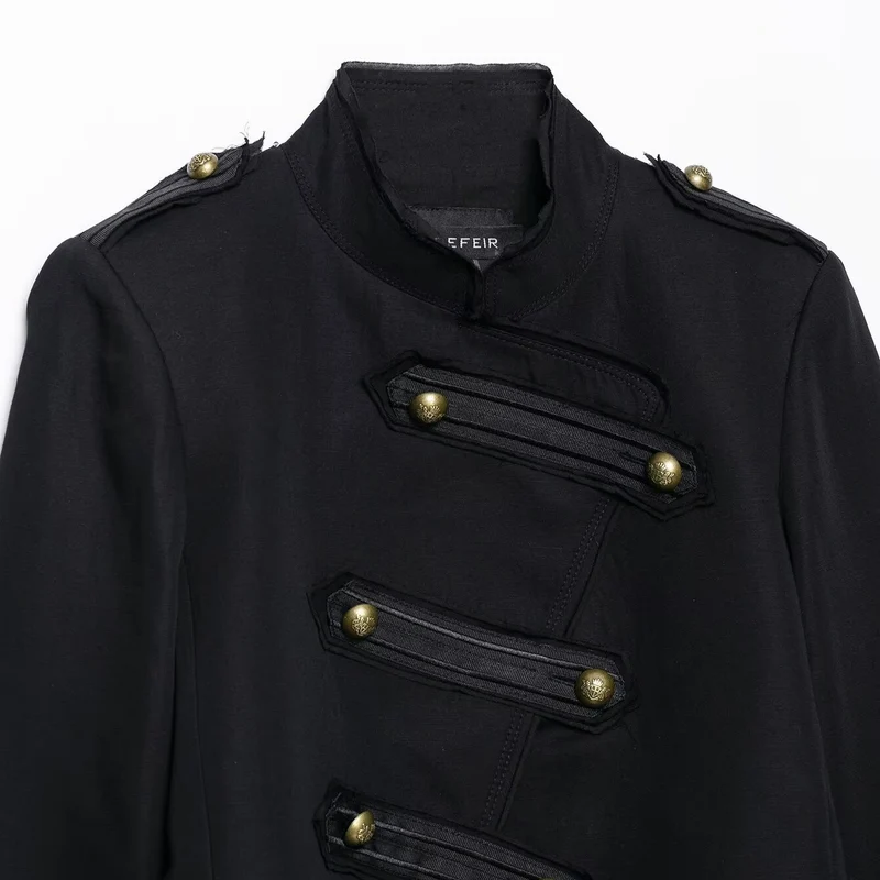 Damen Kurz geschnittene Militärjacke im Husarenstil mit Stehkragen und Zierknopfleiste Drune