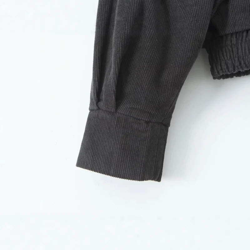 Damen Kurz geschnittene Kordjacke im Boxy‑Silhouette mit Frontreißverschluss und Stehkragen Drune
