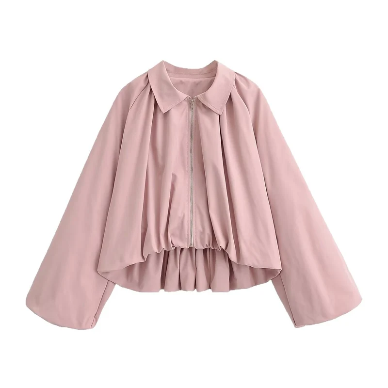 Damen Kurz geschnittene Blousonjacke mit weitem Kimonoärmel und gerafftem Saum Drune