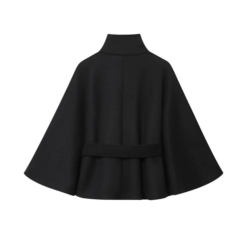 Damen Kurz-Cape mit wattierter Konstruktion, Stehkragen und Bindegürtel Drune
