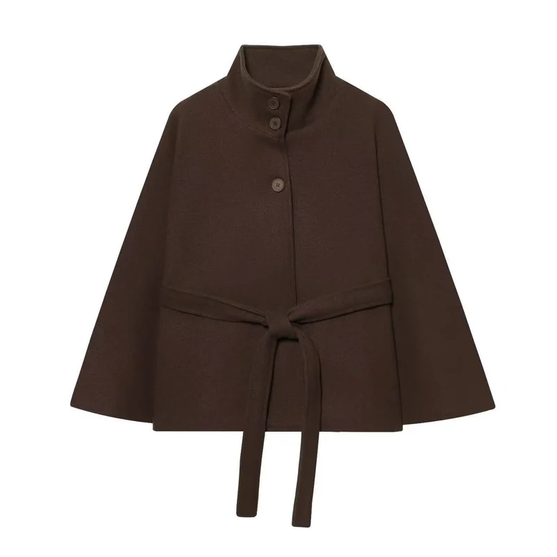 Damen Kurz-Cape mit wattierter Konstruktion, Stehkragen und Bindegürtel Drune