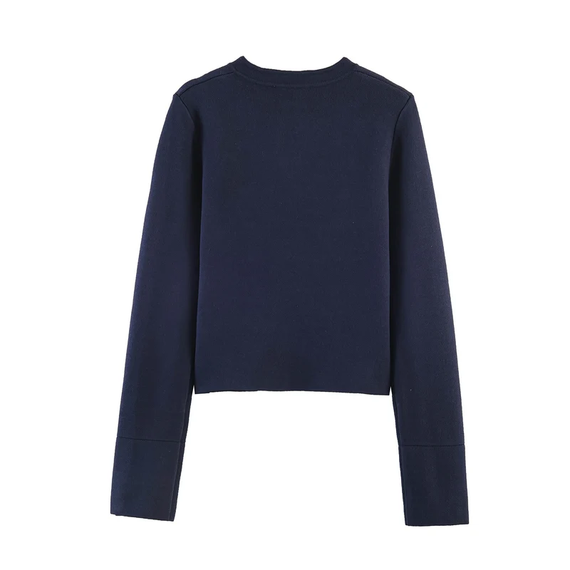 Damen Kragenlose Cropped-Militärjacke mit dekorativer Messingknopfleiste Drune