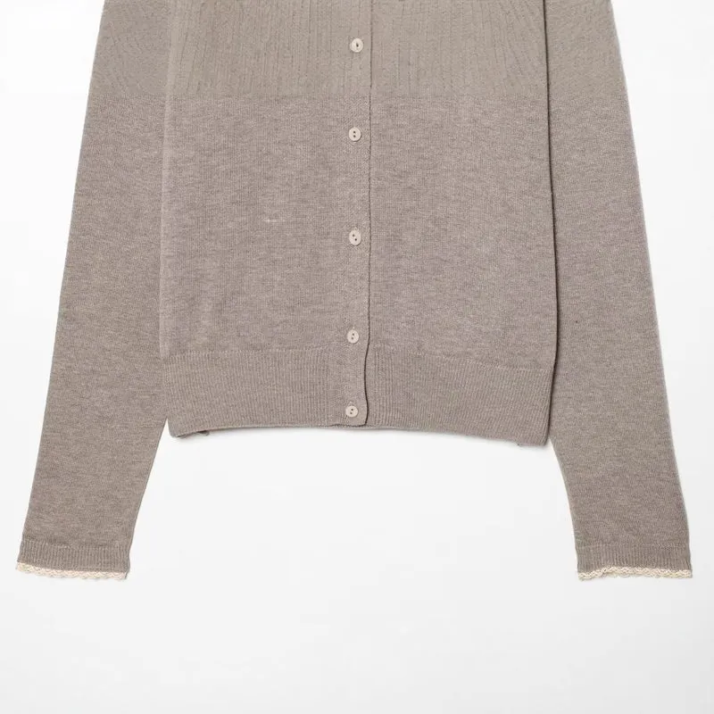 Damen Klassischer Feinstrick-Cardigan mit zarter Spitzenkante Drune