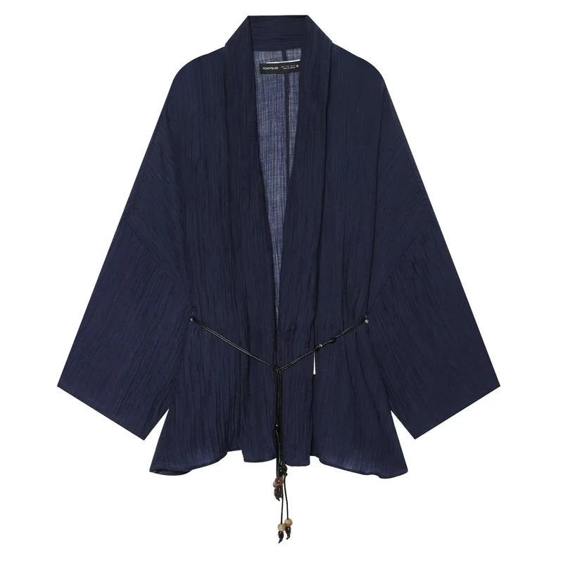 Damen Kimono-Cardigan mit Tunnelzug und Crinkle-Textur Drune