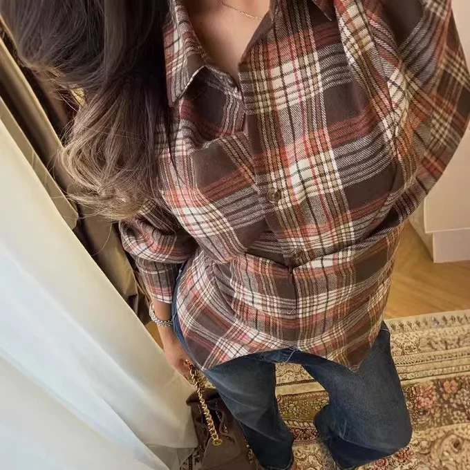 Damen Karo-Bluse mit Puffärmeln und taillierendem Bindegürtel Drune