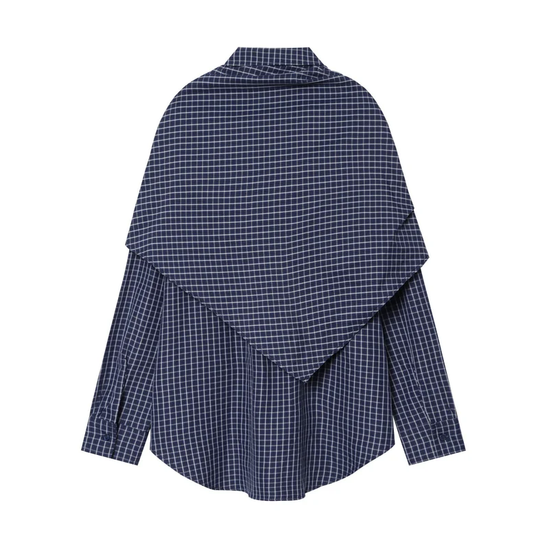 Damen Karo-Bluse mit Knotendetail und Oversize-Schnitt Drune