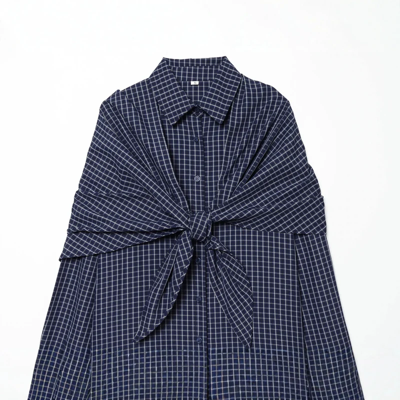 Damen Karo-Bluse mit Knotendetail und Oversize-Schnitt Drune