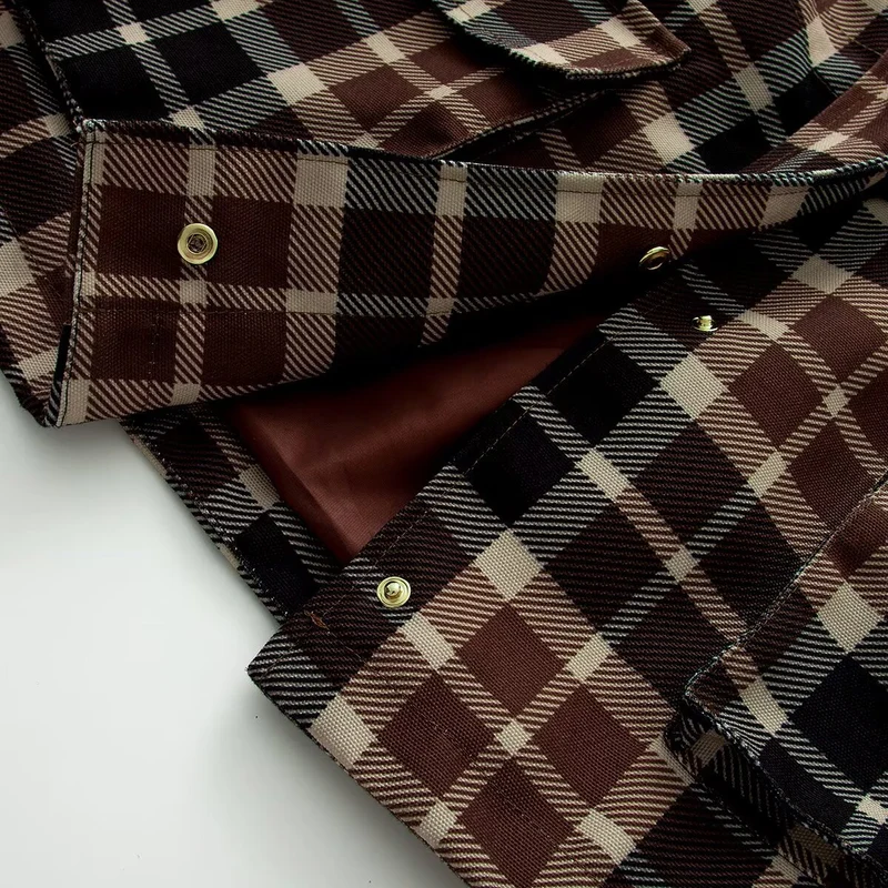 Damen Kariertes Overshirt‑Mantel mit Kunstlederkragen und Taillen‑Tunnelzug Drune
