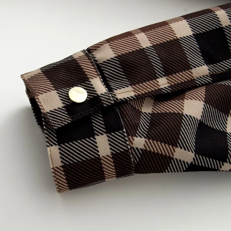 Damen Kariertes Overshirt‑Mantel mit Kunstlederkragen und Taillen‑Tunnelzug Drune
