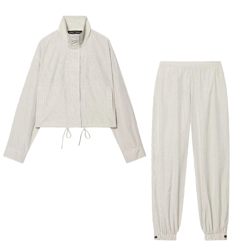 Damen Karierte Relaxed‑Joggerhose mit Gummibund, elastischen Bündchen und Druckknopfmanschetten Drune