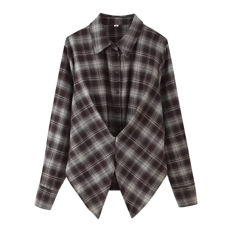 Damen Karierte Oversize-Hemdjacke mit spitz zulaufendem Saum Drune