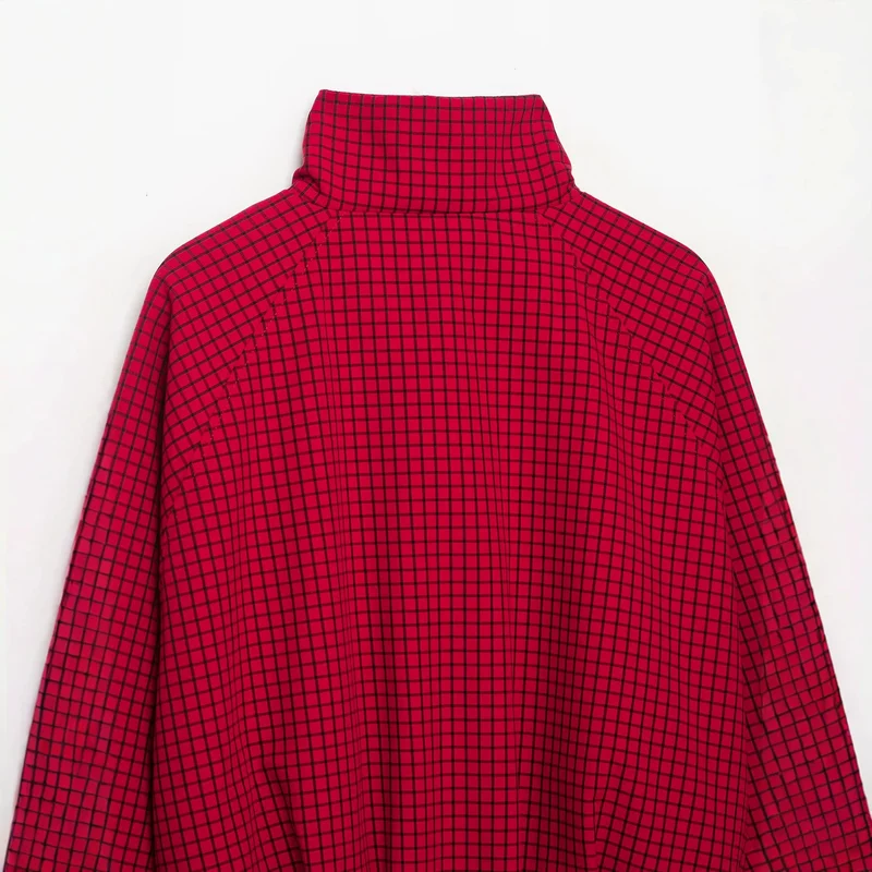 Damen Karierte Cropped-Boxy-Übergangsjacke mit hohem Stehkragen und Reißverschluss Drune