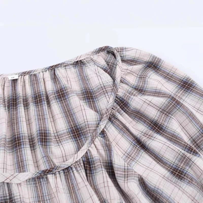 Damen Karierte Carmen‑Bluse mit weitem Ausschnitt, Ballonärmeln und elastischem Saum Drune