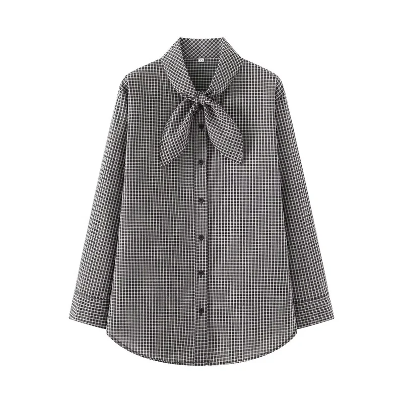 Damen Karierte Bluse mit Schleifenkragen und Oversize-Schnitt Drune