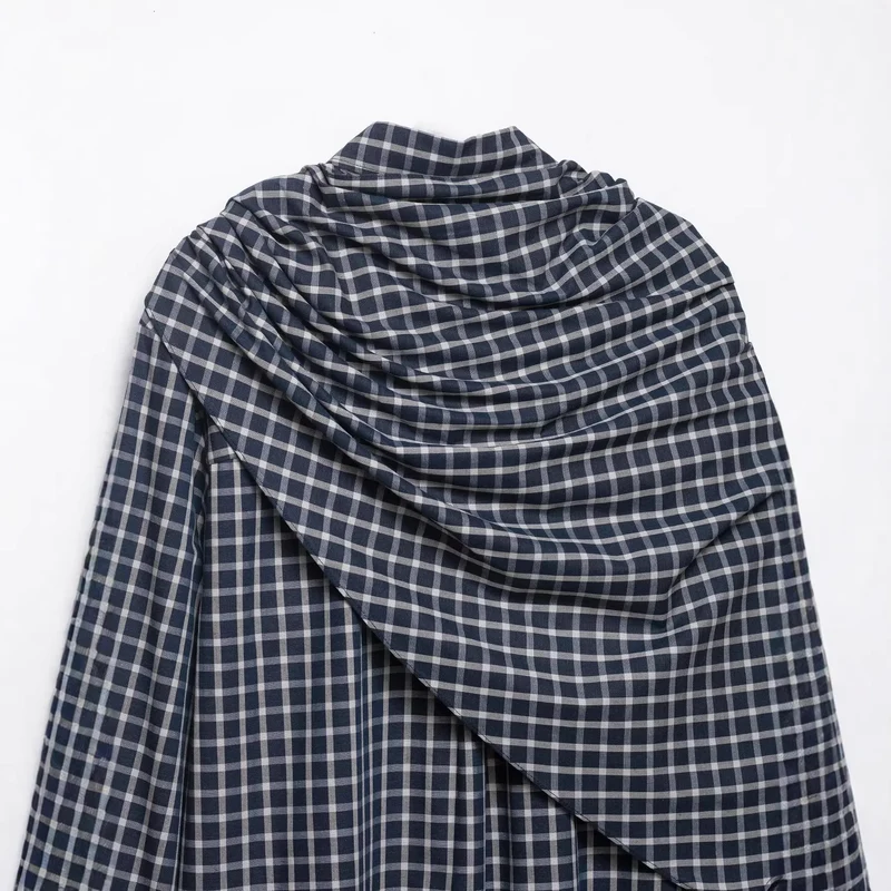 Damen Karierte Bluse mit asymmetrischem Schal‑Drapé und Hemdkragen Drune