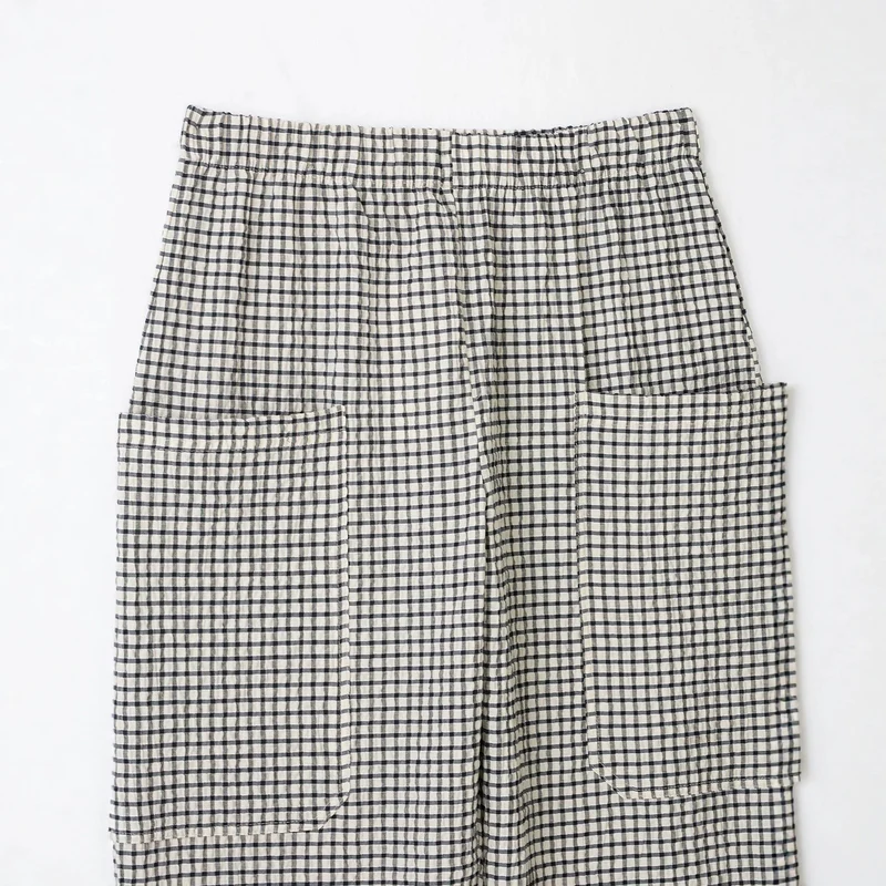 Damen Karierte Baumwollhose mit elastischem Bund und aufgesetzten Taschen Drune