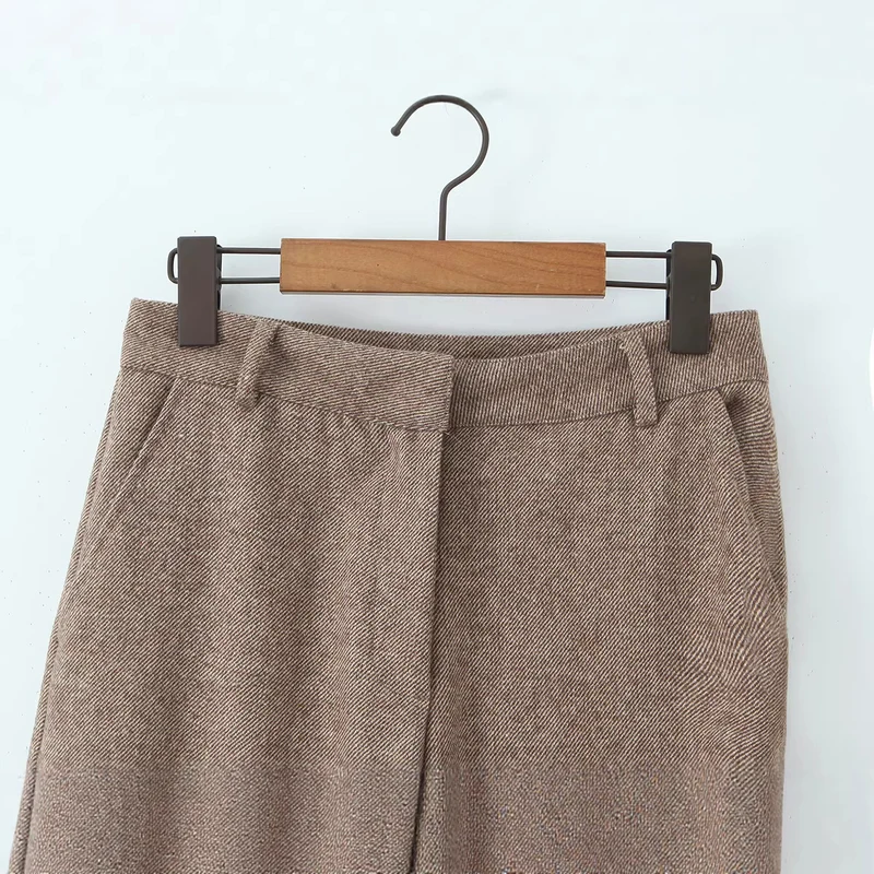 Damen Hochtaillierte weite Wollmix-Hose mit geradem Bein Drune