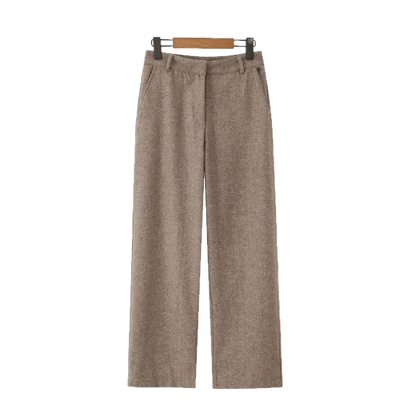 Damen Hochtaillierte weite Wollmix-Hose mit geradem Bein Drune