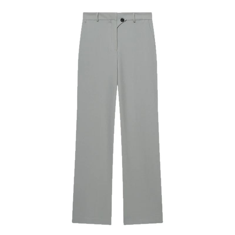 Damen Hochtaillierte weite Stoffhose mit geradem Bein und Seitentaschen Drune