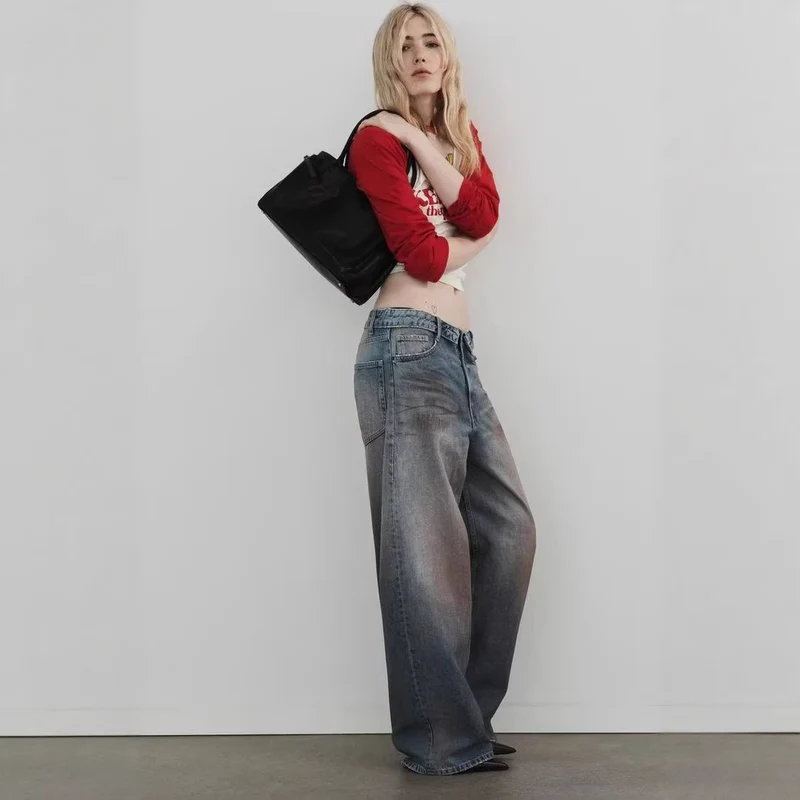 Damen hochtaillierte weite Jeans im Vintage-Look Drune