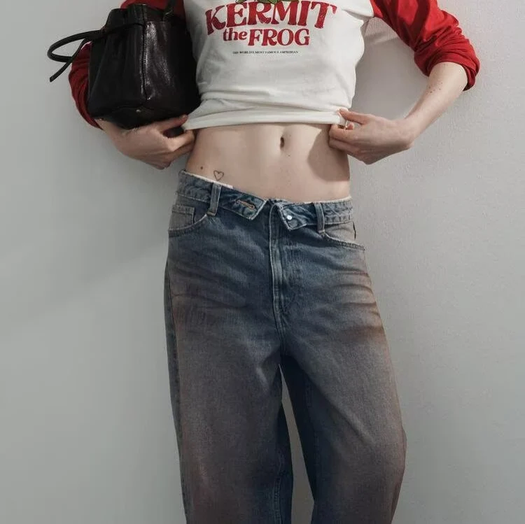 Damen hochtaillierte weite Jeans im Vintage-Look Drune