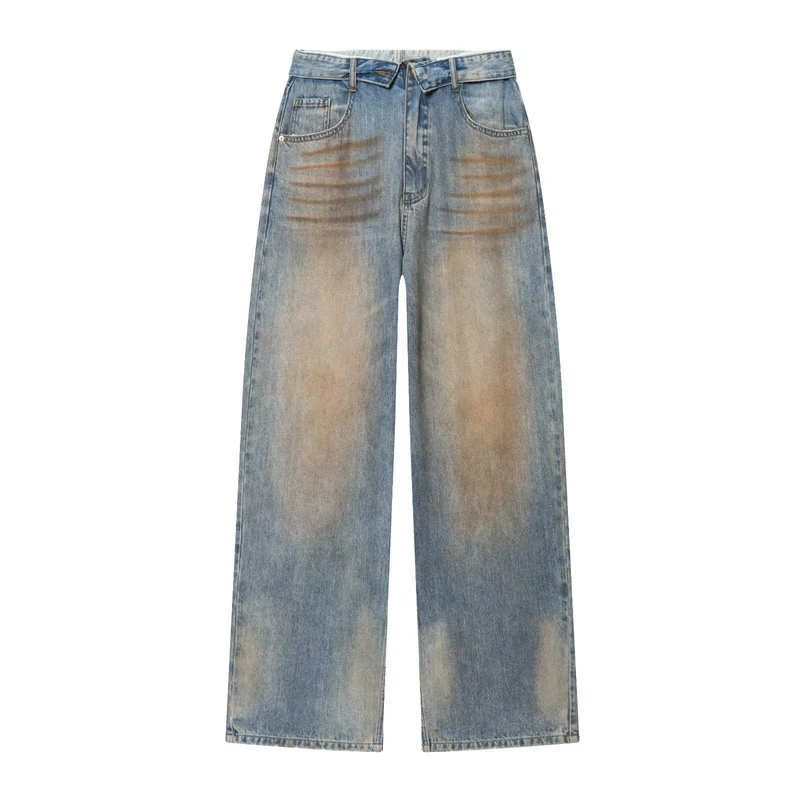 Damen hochtaillierte weite Jeans im Vintage-Look Drune