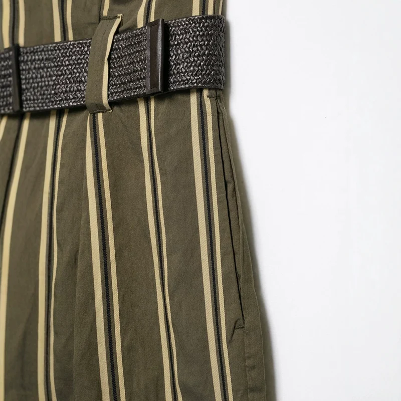 Damen Hochtaillierte weite Hose mit vertikalem Streifenmuster und Taillengürtel Drune